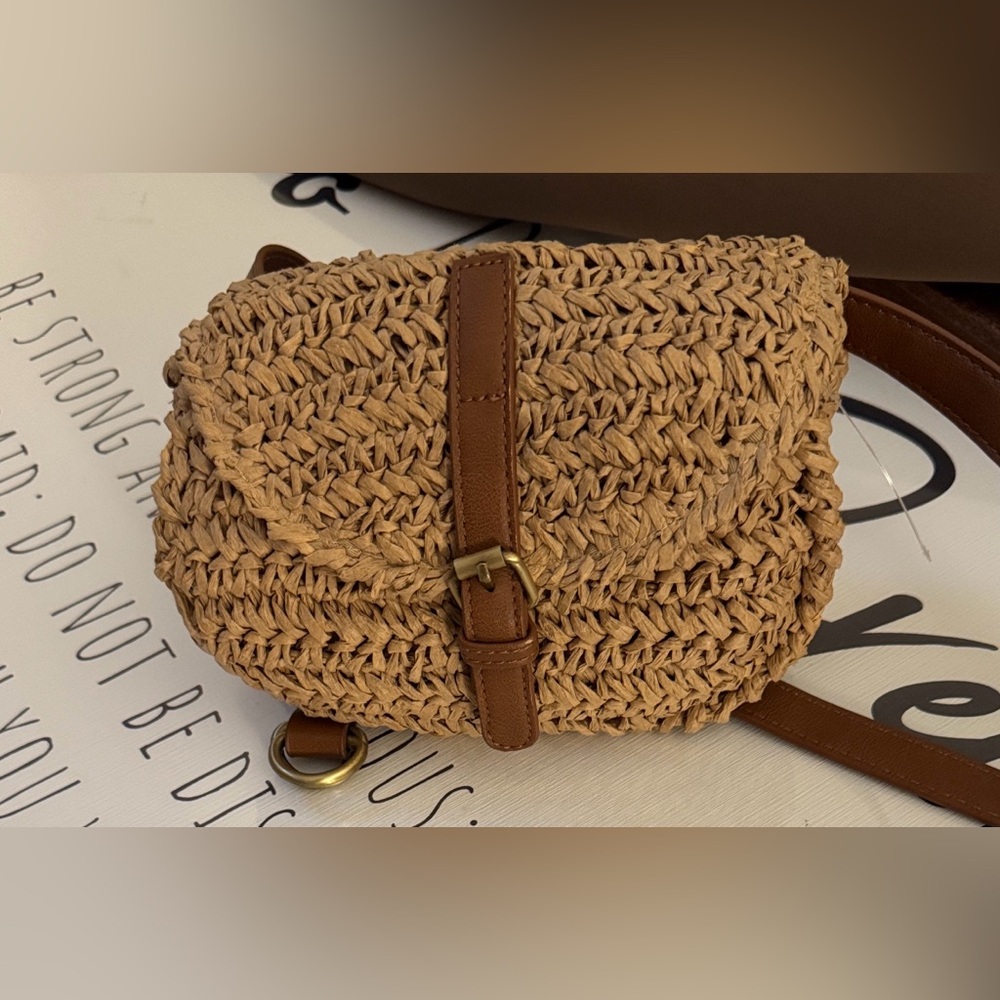 Anthropology Aqua Tan Woven Hobo Fanny Bag